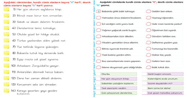3. Sınıf Türkçe Kurallı ve Devrik Cümle 10