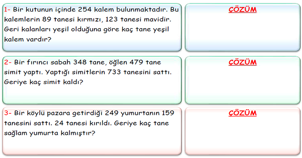 3.Sınıf Matematik Çıkarma İşlemi Problemleri-1