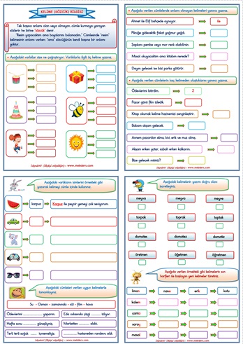 1.Sınıf Türkçe Kelime (Sözcük) Bilgisi Konu Anlatımı ve Etkinlik Çalışması  (4 sayfa)