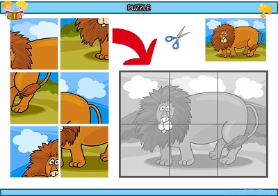 Kes yapıştır aslan puzzle etkinlik