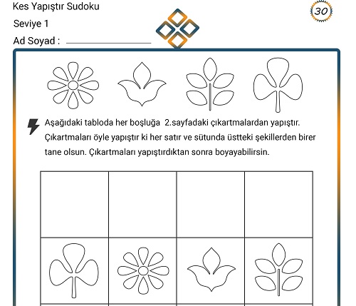 Kes Yapıştır Sudoku Etkinliği 30 (Seviye 1)