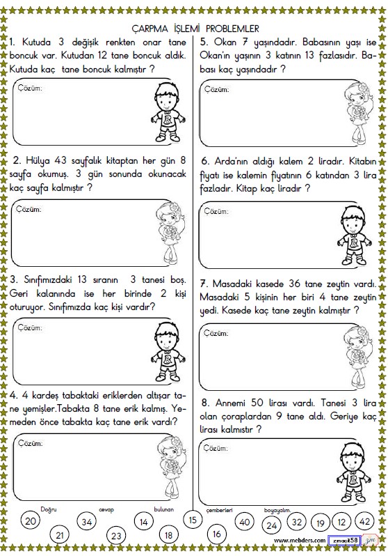 2. Sınıf Matematik Çarpma İşlemi Problemler Etkinliği 7