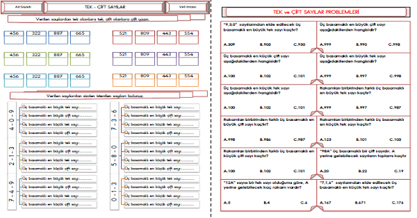 3. Sınıf - Matematik Tek Çift Sayılar Etkinliği 6