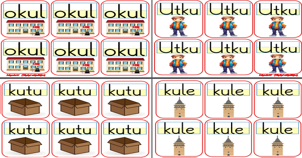 1. Sınıf İlk Okuma Yazma U Sesi Kelime Deftere Yapıştırma Şablonu