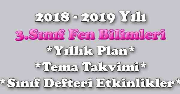 2018 - 2019 Yılı 3.Sınıf Fen Bilimleri Yıllık Plan, Ünite Süreleri, Sınıf Defteri Kazanım Listesi