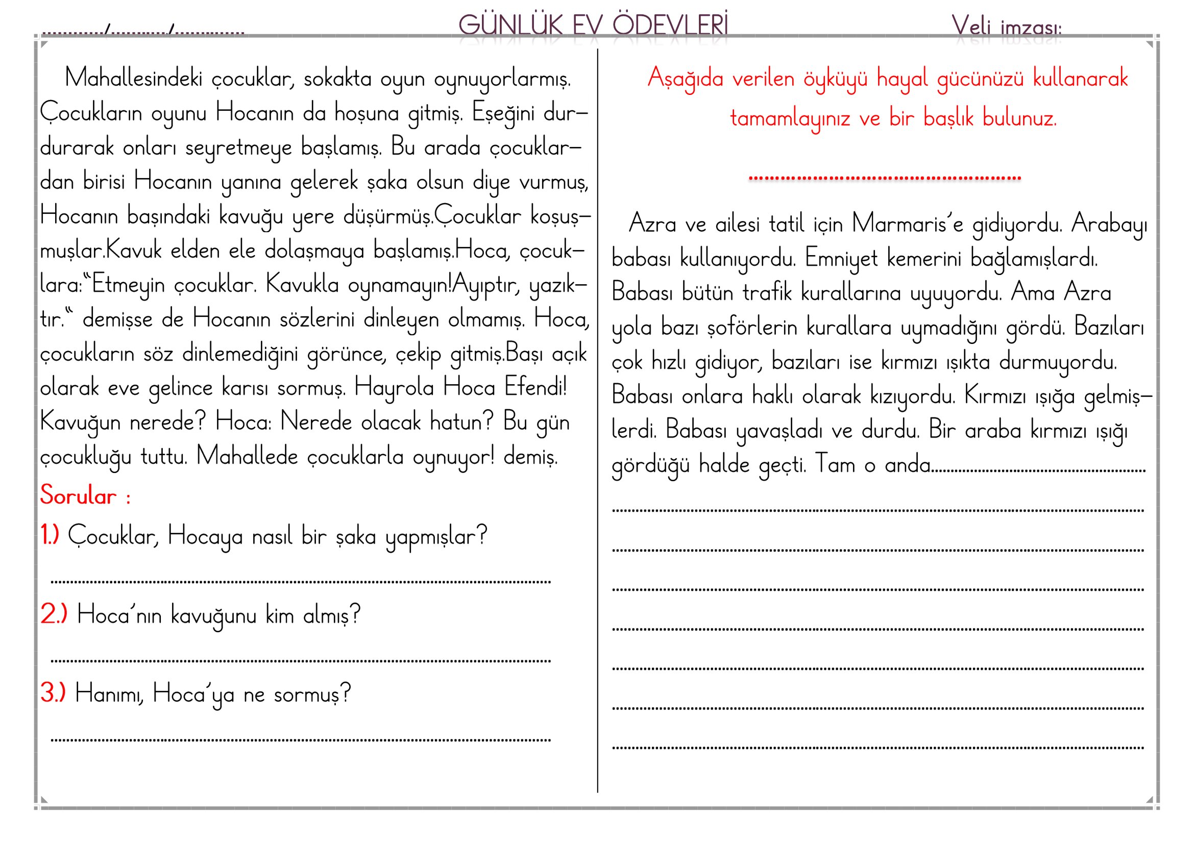 1.Sınıf - 14 Nisan 2026 Günlük Ev Ödevleri