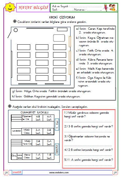 3. Sınıf Hayat Bilgisi Sınıfımızın Krokisi Etkinliği