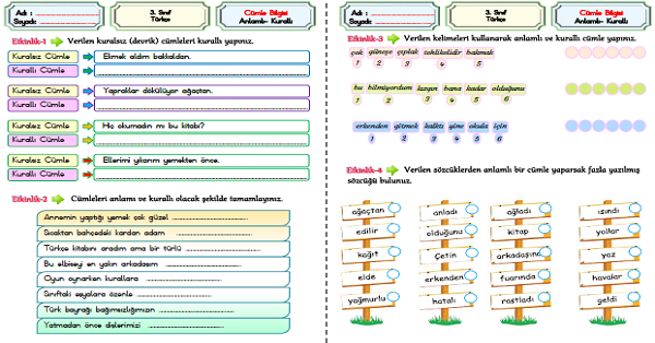 3.Sınıf Türkçe Cümle Bilgisi-1