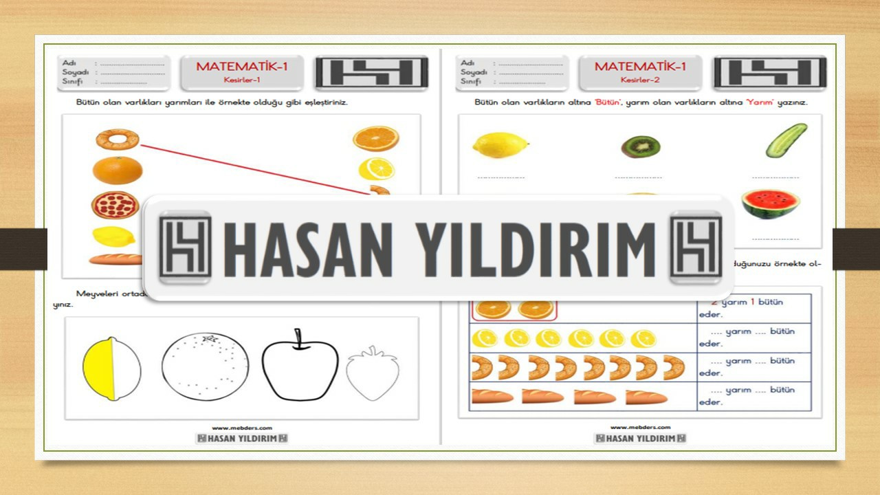 1.Sınıf Matematik Kesirler Çalışma Sayfaları