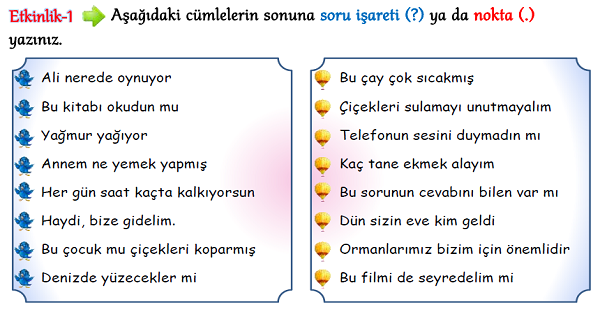 3.Sınıf Türkçe (Soru İşareti) Noktalama İşaretleri-3