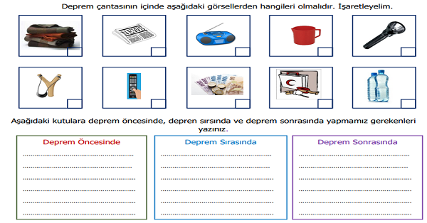 4.Sınıf Sosyal Bilgiler Doğal Afetlere Hazır Olalım Etkinliği 1