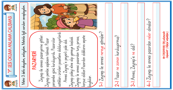 1. Sınıf İlk Okuma Yazma P-p Sesi Okuma Anlama Çalışması