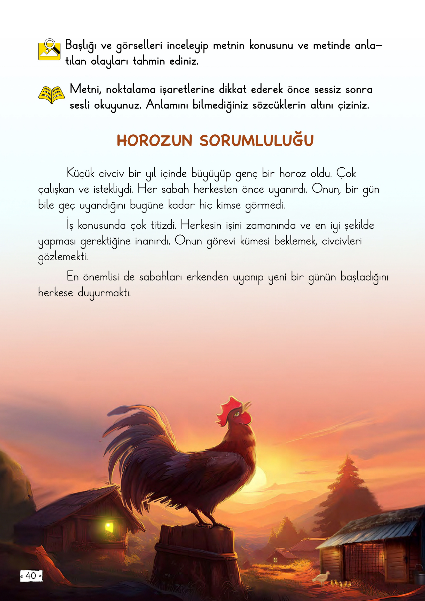 2. Sınıf Türkçe Meb Yayınları Horozun Sorumluluğu Metni Etkinlik Cevapları