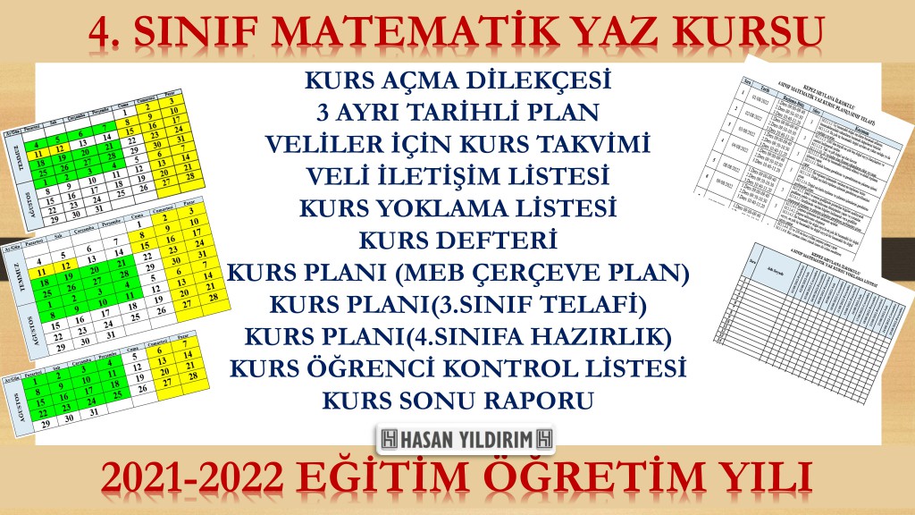 4.Sınıf Matematik Yaz Kursu Planı ve Tüm Evrakları - MEB Çerçeve Plana Göre (2022)