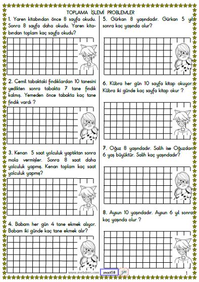 1. Sınıf Matematik Toplama İşlemi Problemleri Etkinliği 3