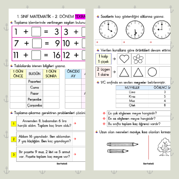 1. Sınıf Matematik - 2. Dönem Tekrar Etkinliği - 10