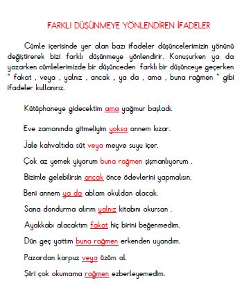 3. Sınıf Türkçe Farklı Düşünmeye Yönlendiren İfadeler Konu Özeti