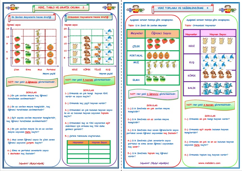 2.Sınıf Matematik Veri Toplama Sınıflama Grafik Okuma Çalışması  3-4