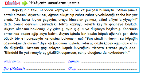 3.Sınıf Türkçe Hikaye Unsurları-2