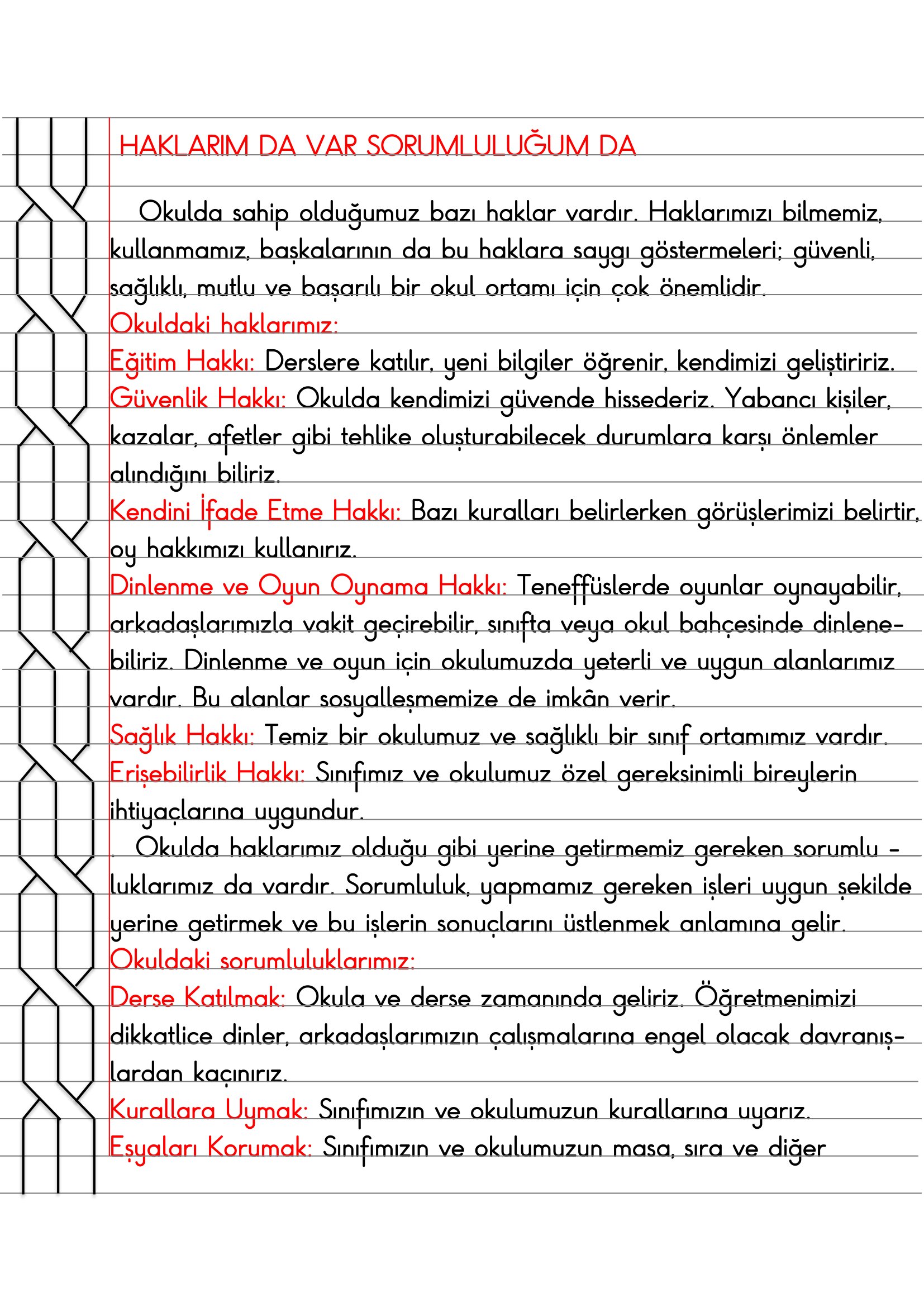 3.Sınıf - Hayat Bilgisi Hakkım da Var Sorumluluğum da Defter Özeti