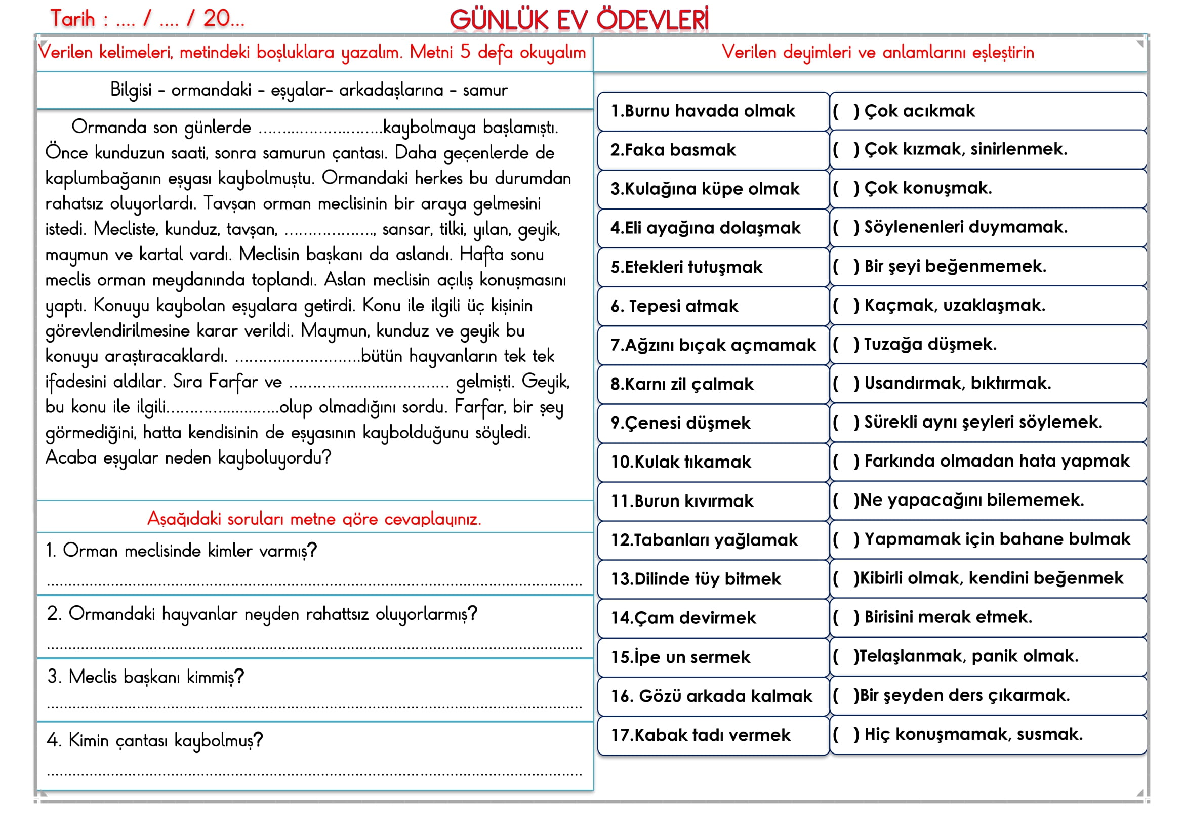 2.Sınıf 14 Mayıs 2025 Günlük Ev Ödevi