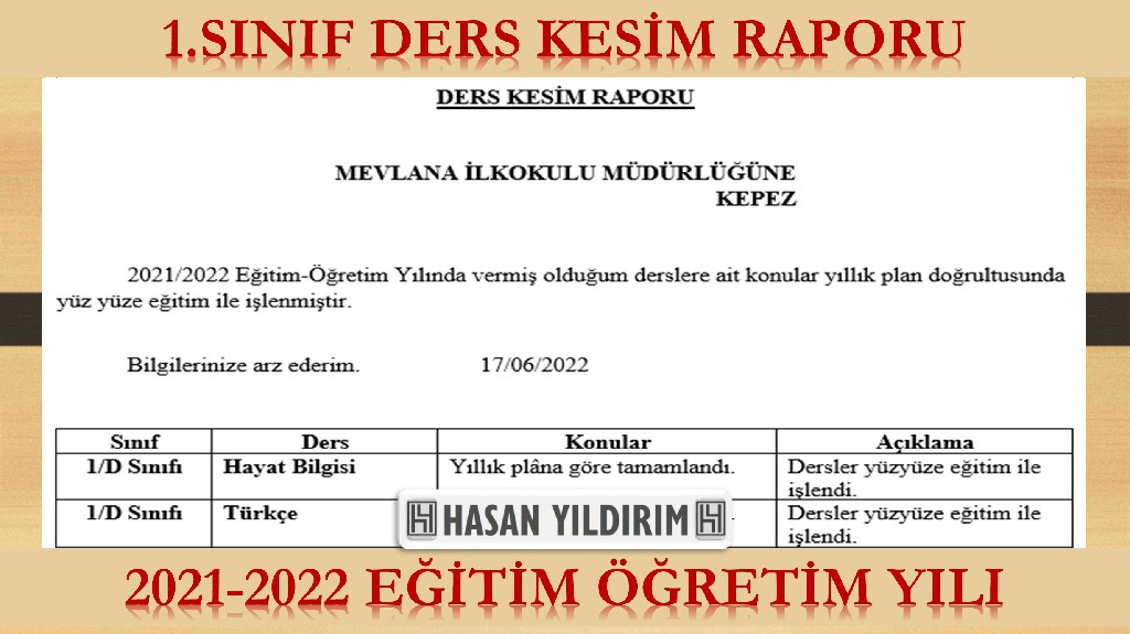 2021-2022 1.Sınıf Ders Kesim Raporu