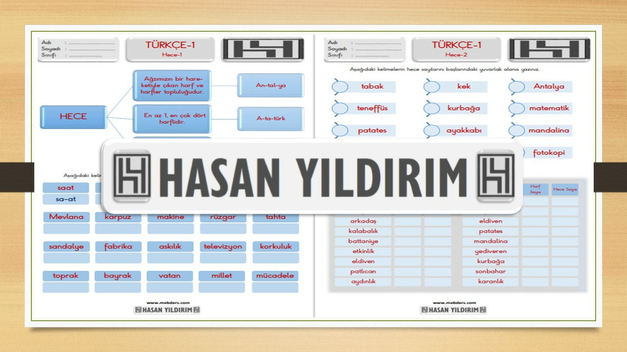 1.Sınıf Türkçe Hece Bilgisi Etkinlik Sayfaları