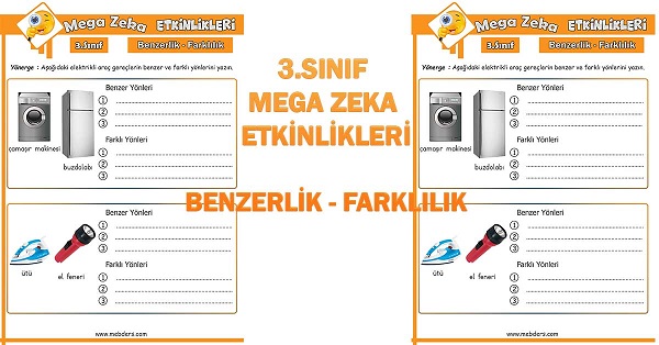 3.Sınıf Mega Zeka Etkinliği - Benzerlik - Farklılık