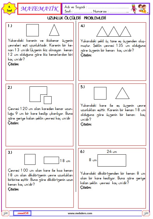 4. Sınıf Matematik Çevre ile İlgili Problemler Ettkinliği 8