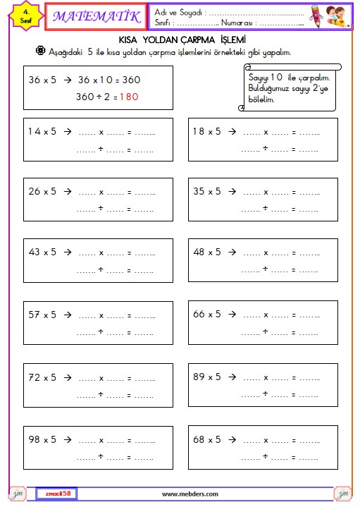 4. Sınıf Matematik Çarpma İşlemi Etkinliği 6