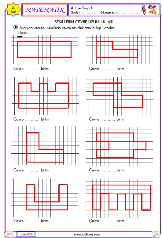 3. Sınıf Matematik Şekillerin Çevre Uzunlukları Etkinliği 6