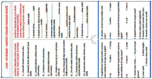 3.Sınıf - Fen Bilimleri Hareketli Cisimlerin Sebep Olabileceği Tehlikeler  Etkinliği