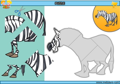 Kes yapıştır zebra puzzle etkinlik