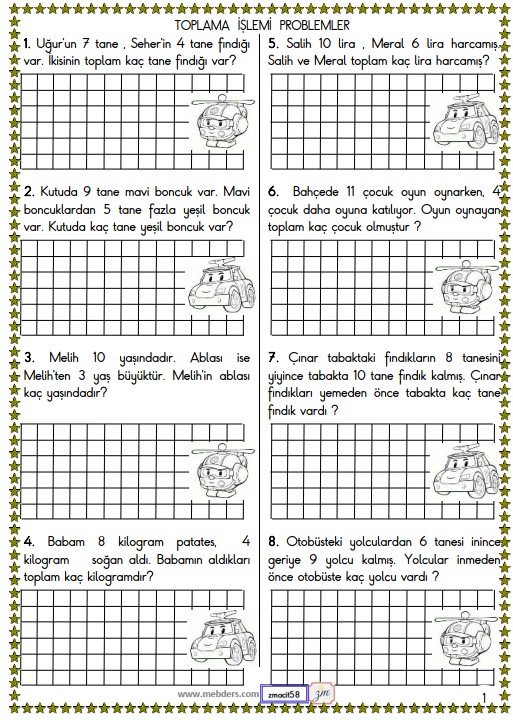 1. Sınıf Matematik Toplama İşlemi Problemleri Etkinliği 2