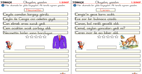 1. Sınıf İlk Okuma Yazma C Sesi Okuma Yazma Etkinliği (5 Sayfa)