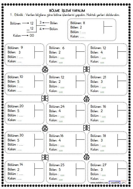 2. Sınıf Matematik Bölme İşlemi Etkinliği 1