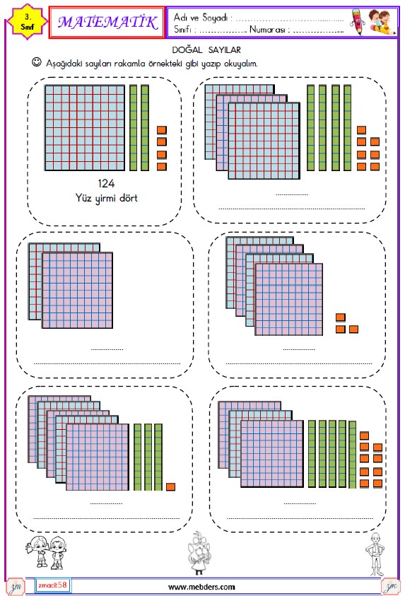 3. Sınıf Matematik Doğal Sayıları Okuma ve Yazma Etkinliği 3