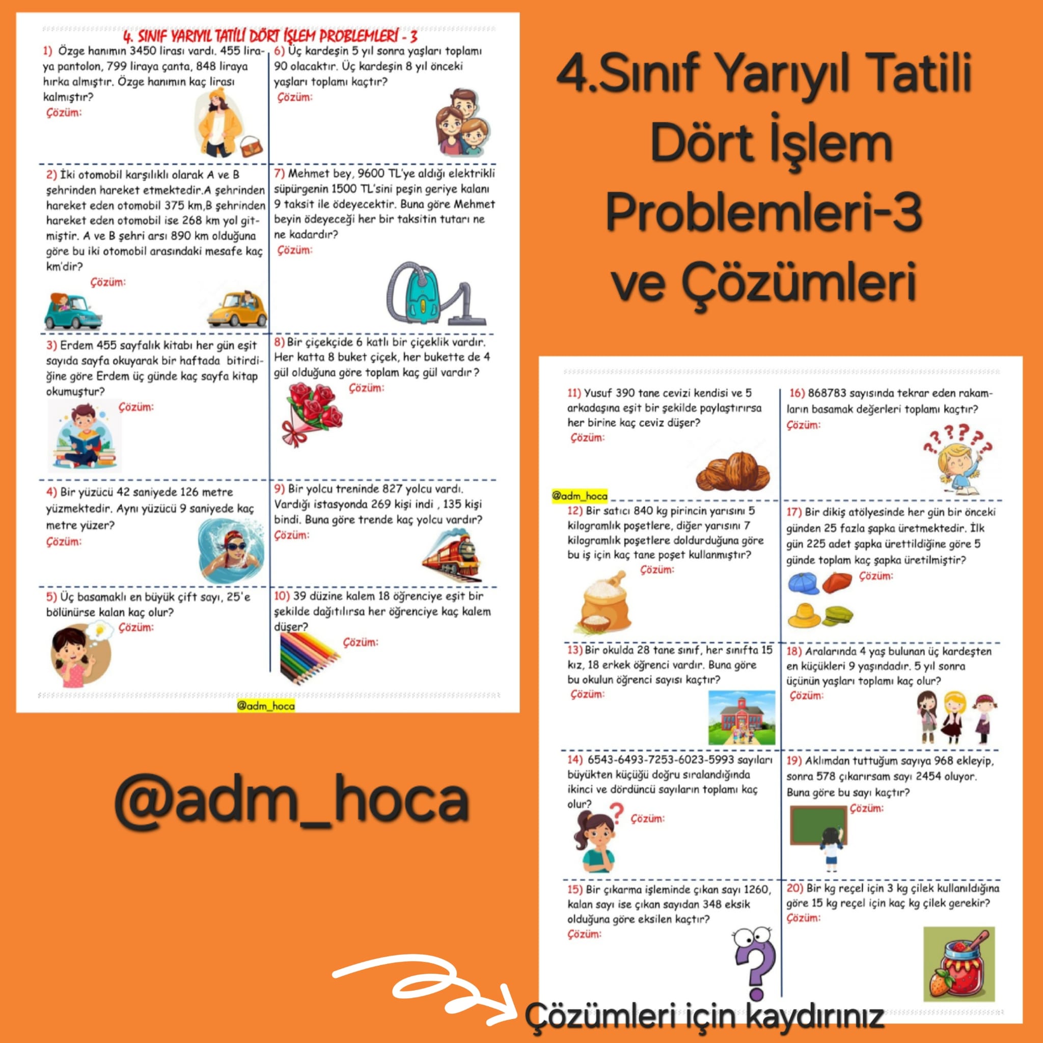 4. Sınıf - Matematik - Yarı Yıl Tatili Dört İşlem Problemleri -3