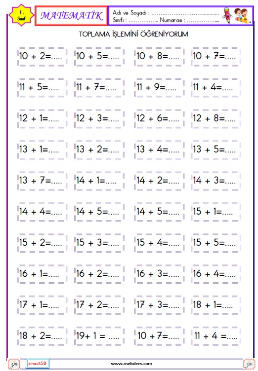 1. Sınıf Matematik Toplama İşlemi Etkinliği 9