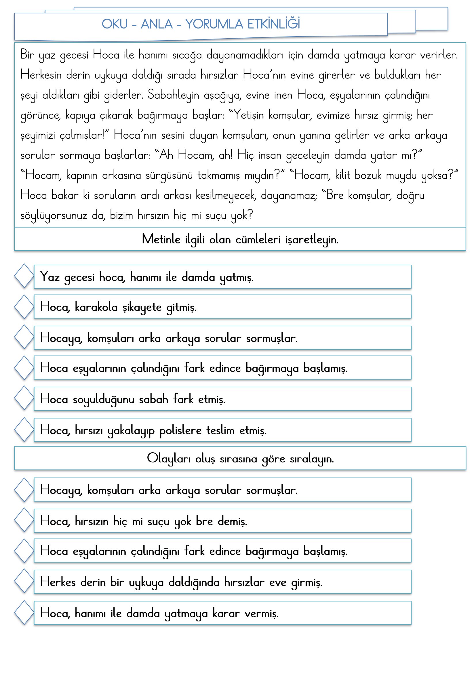 2.Sınıf - Türkçe - Oku Anla Yorumla Etkinliği-1