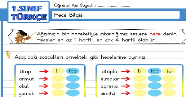 1.Sınıf Türkçe Hece Bilgisi Etkinliği