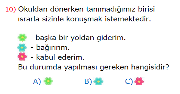 3.Sınıf Hayat Bilgisi Güvenliğimiz Önemli Kazanım Testi