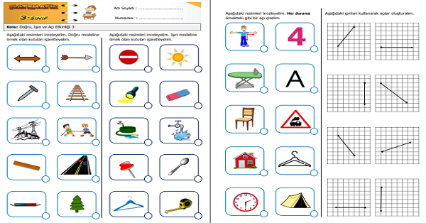 3.Sınıf Matematik Doğru, Işın ve Açı Etkinliği 3