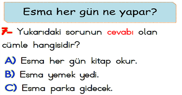 1.Sınıf Türkçe Cümle Yaprak Test