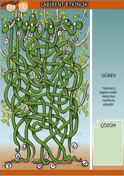 Dolanan yılanlar labirent bulmaca etkinliği