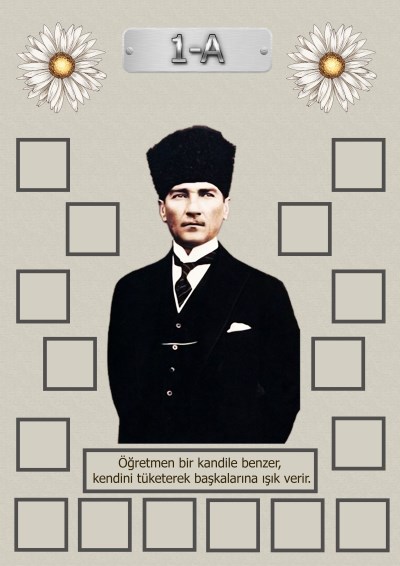 Model 15, 1A şubesi için Atatürk temalı, fotoğraf eklemeli kapı süslemesi - 16 öğrencilik