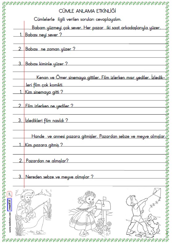1. Sınıf Türkçe Cümle Anlama Etkinliği