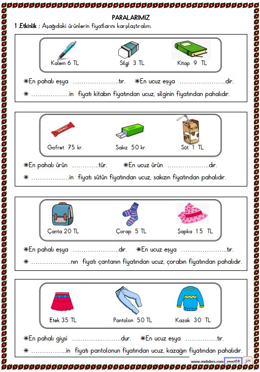 2. Sınıf Matematik Paralarımız Etkinliği 7