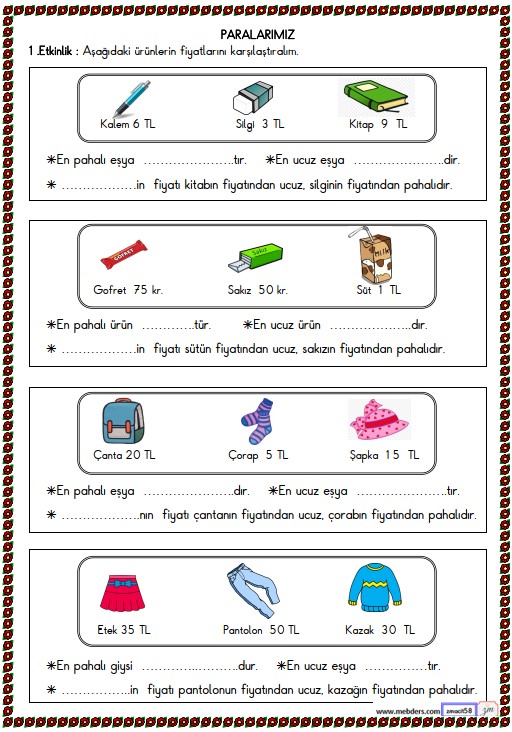 2. Sınıf Matematik Paralarımız Etkinliği 7