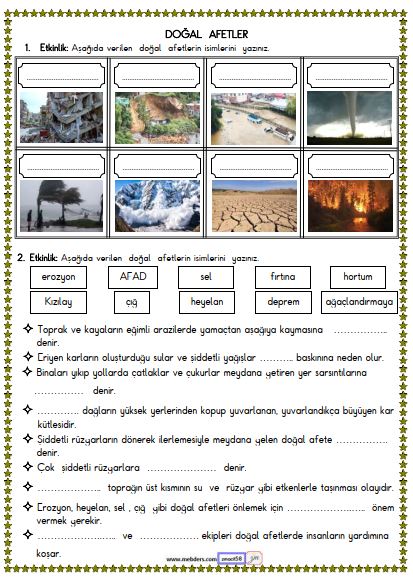 2. Sınıf Hayat Bilgisi Doğal Afetler Etkinliği